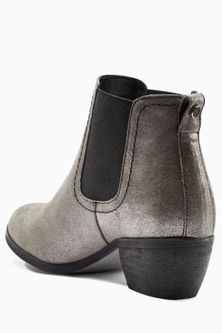 Pewter Metallic Leather Chelsea Boots